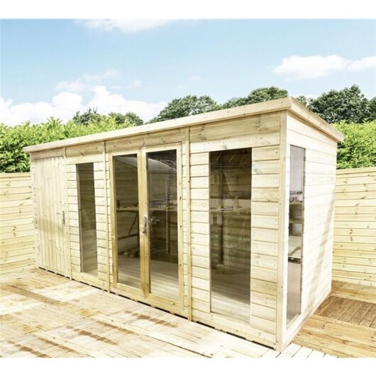 INSTALLED 24 x 6 COMBI Pressure Treated Tongue & Groove Pent Summerhouse with Side Shed + Lock & Key (24ft x 6ft) / (24' x 6') (24x6 )