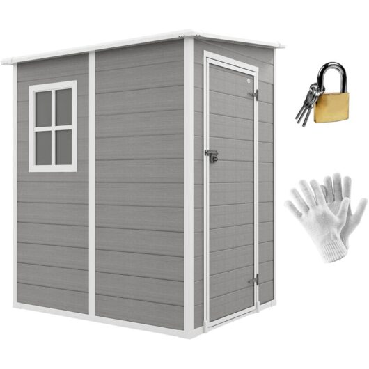 Lean to Garden Shed Plastic Tool Storage House w/ Lockable Door 122W x 149D x 192Hcm - Outsunny