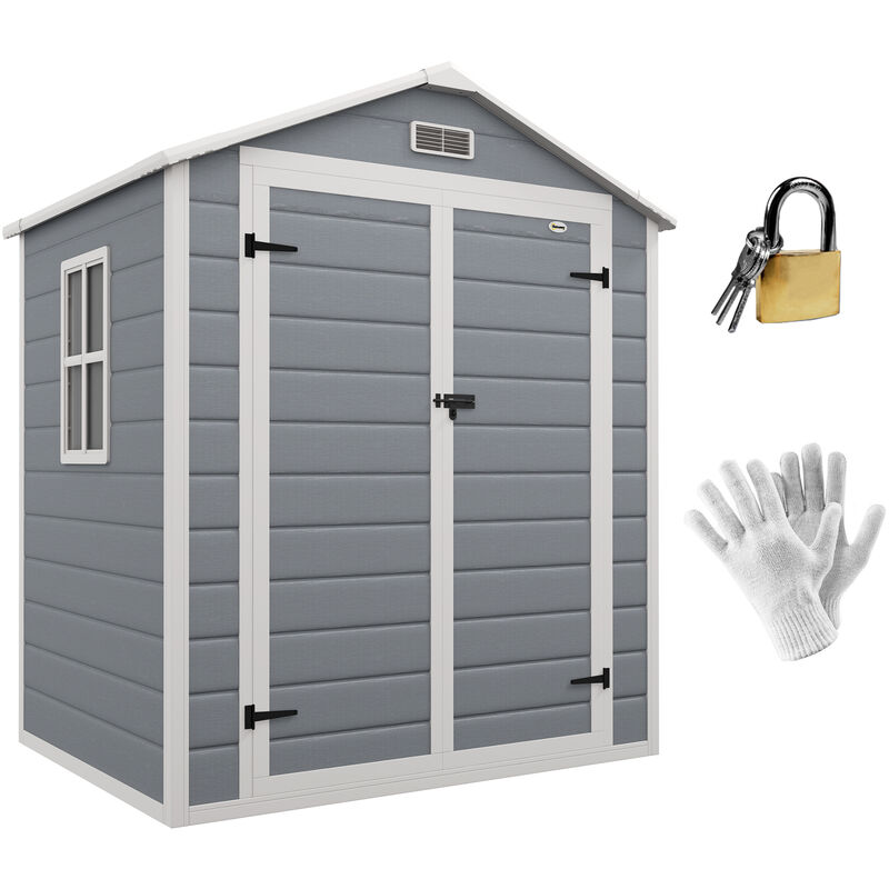 Lean to Garden Shed Plastic Tool Storage House w/ Lockable Door 183W x 134D x 210Hcm - Outsunny