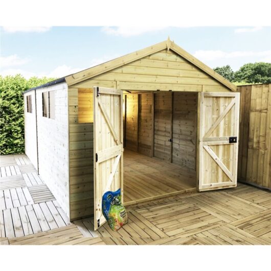 Marlborough - 10 x 14 Pressure Treated t&g Apex Wooden Workshop / Garden Shed + Double Doors (10' x 14' / 10ft x 14ft) (10x14)