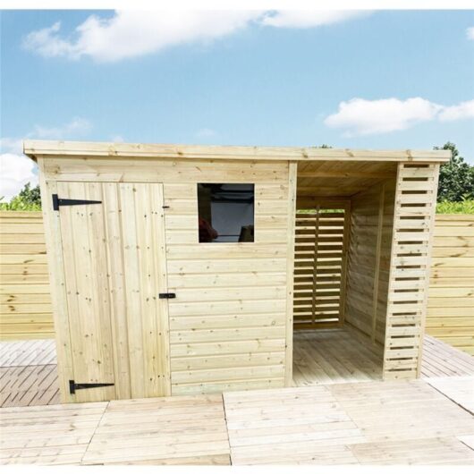 Marlborough - 12 x 4 Garden Shed Pressure Treated t&g pent Wooden Garden Shed + side storage + 1 Window (12' x 4' / 12ft x 4ft) (12 x 4)