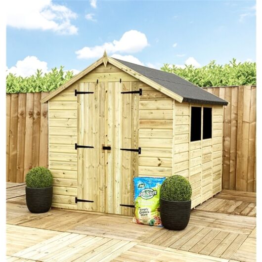 Marlborough - install included - 9 x 4 Pressure Treated t&g Double Door Apex Garden Shed - 2 Windows (9' x 4') / (9ft x 4ft) (9x4)