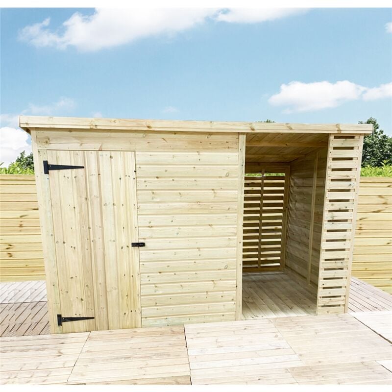 Marlborough - installed 14 x 7 Garden Shed Pressure Treated t&g pent Shed + side storage (14' x 7' / 14ft x 7ft) (14 x 7)