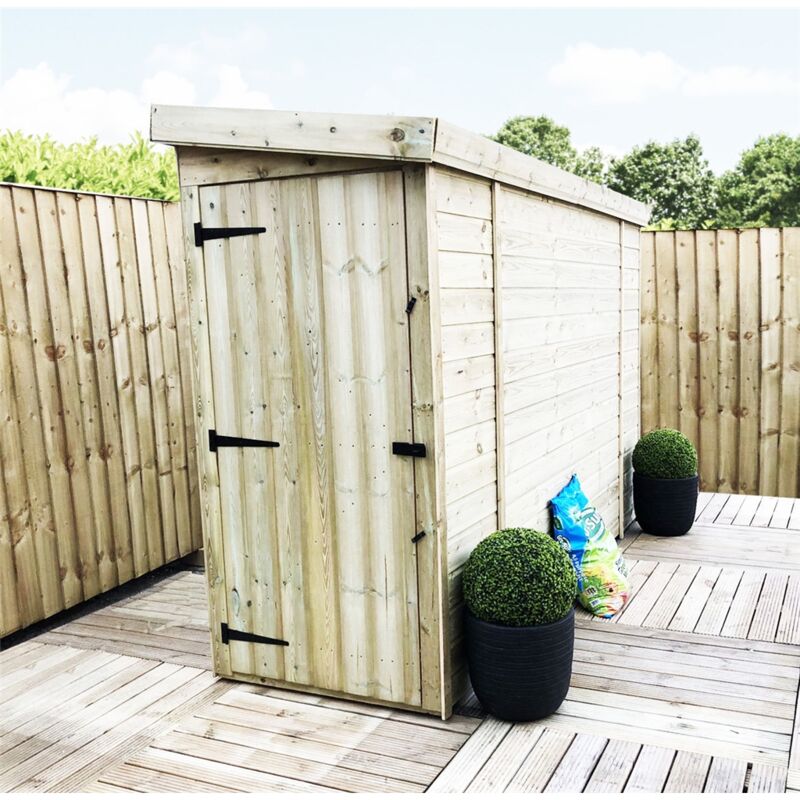 Marlborough - installed 3 x 14 windowless Garden Shed Pressure Treated t&g pent Shed + Side Door (3' x 14' / 3ft x 14ft) (3x14)