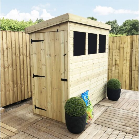Marlborough - installed 7 x 3 Garden Shed Pressure Treated t&g pent Shed - 3 Windows + Side Door (7' x 3' / 7ft x 3ft) (7x3)
