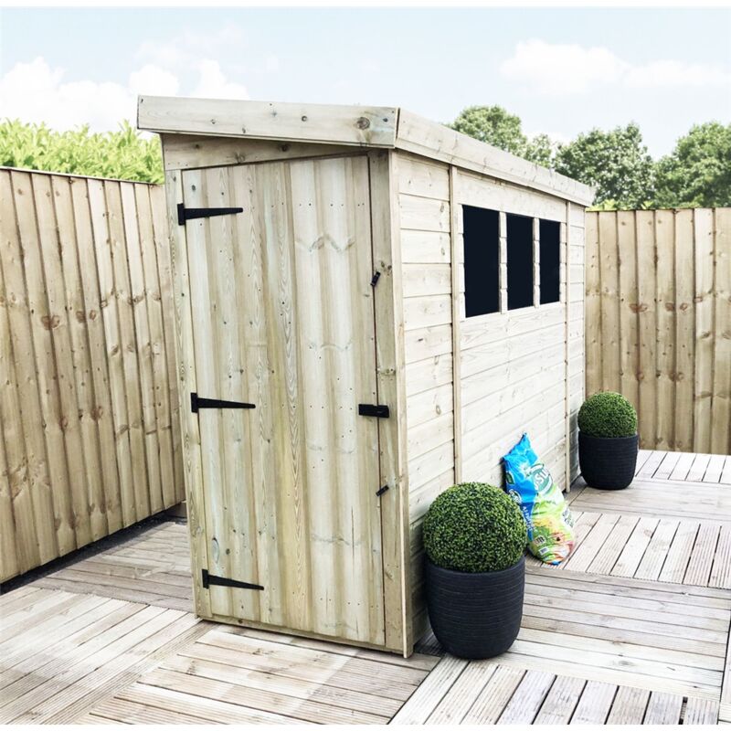 Marlborough - installed 7 x 3 reverse Garden Shed Pressure Treated t&g pent Shed + 3 Windows + Single Door (7' x 3' / 7ft x 3ft) (7x3)