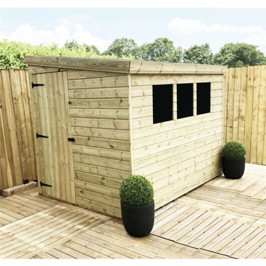 Marlborough - installed 7 x 6 reverse Garden Shed Pressure Treated t&g pent Shed + 3 Windows + Single Door (7' x 6' / 7ft x 6ft) (7x6)