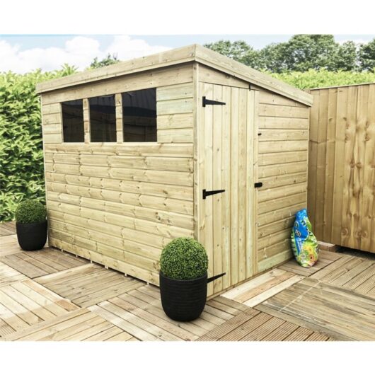 Marlborough - installed 8 x 4 Garden Shed Pressure Treated t&g pent Shed - 3 Windows + Side Door (8' x 4' / 8ft x 4ft) (8x4)