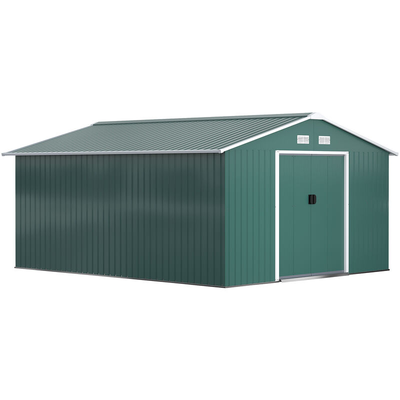 Outdoor Garden Storage Shed w/2 Doors Galvanised Metal Green - Outsunny