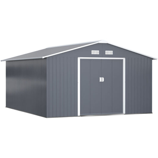 Outdoor Garden Storage Shed w/2 Doors Galvanised Metal Grey - Outsunny