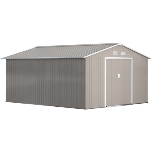Outdoor Garden Storage Shed w/2 Doors Galvanised Metal Light Grey - Outsunny