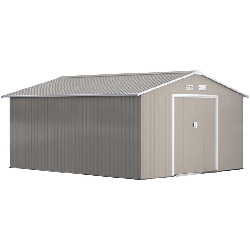 Outdoor Garden Storage Shed w/2 Doors Galvanised Metal Light Grey - Outsunny