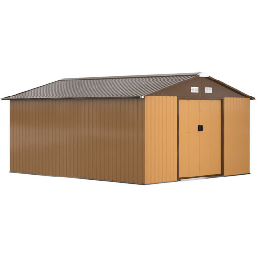 Outdoor Garden Storage Shed w/2 Doors Galvanised Metal Yellow - Outsunny