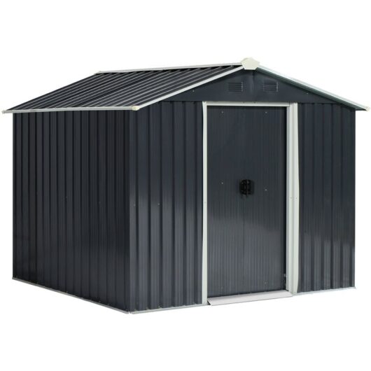 Outsunny - 8 x 6ft Garden Storage Shed with Double Sliding Door Outdoor Grey - Grey
