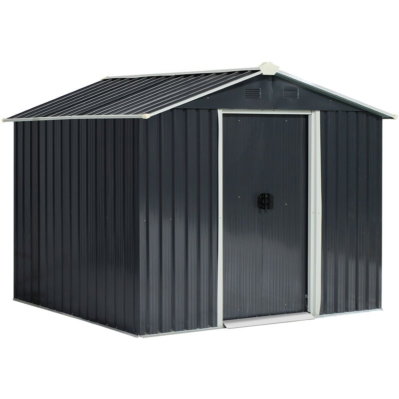 Outsunny - 8 x 6ft Garden Storage Shed with Double Sliding Door Outdoor Grey - Grey