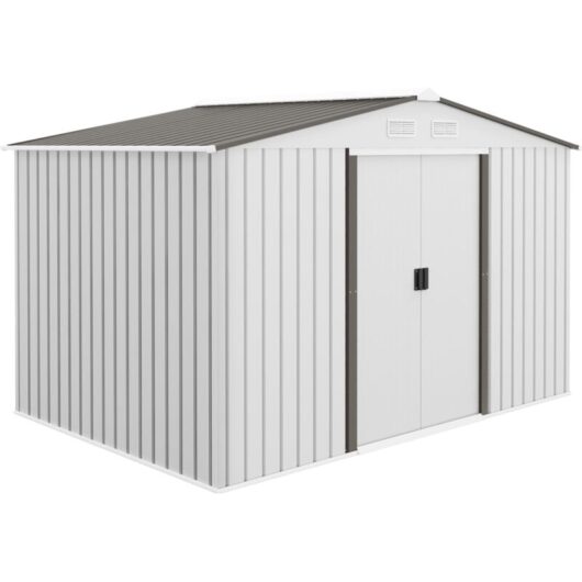 Outsunny - 9 x 6FT Galvanised Garden Storage Shed with Sliding Door, Silver - Silver