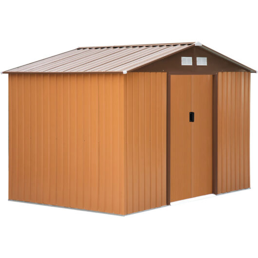 Outsunny - 9 x 6FT Galvanised Garden Storage Shed with Sliding Door, Yellow - Yellow