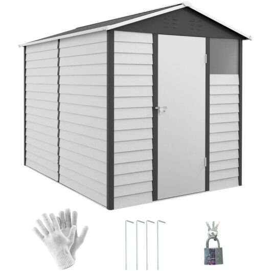 Outsunny - 9'x6' Galvanised Metal Garden Shed Tool Storage Shed for Patio Grey - Dark Grey
