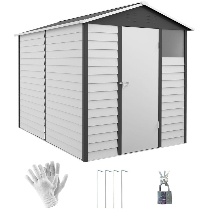 Outsunny - 9'x6' Galvanised Metal Garden Shed Tool Storage Shed for Patio Grey - Dark Grey