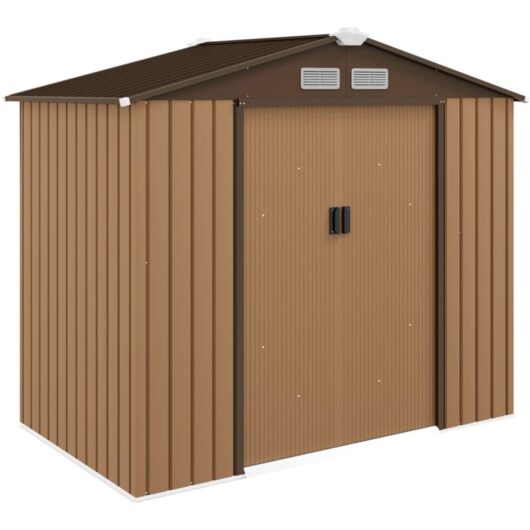 Outsunny Garden Shed Storage Unit w/Locking Door Floor Foundation Vent Yellow