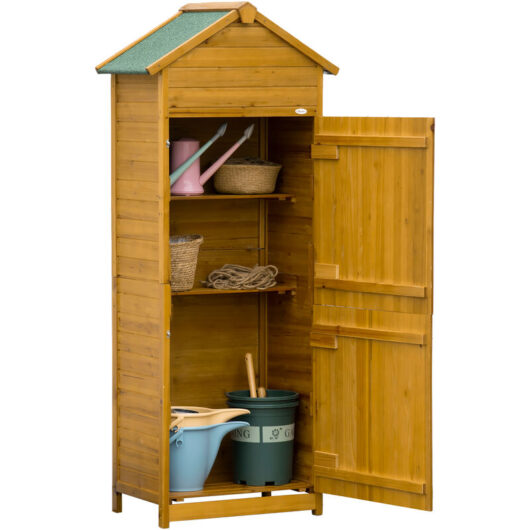 Outsunny Wood Garden Storage Shed Tool Cabinet w/ Roof Natural
