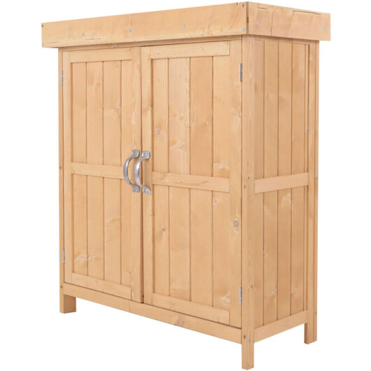 Outsunny Wooden Garden Shed Double Door Tool Storage House Burlywood