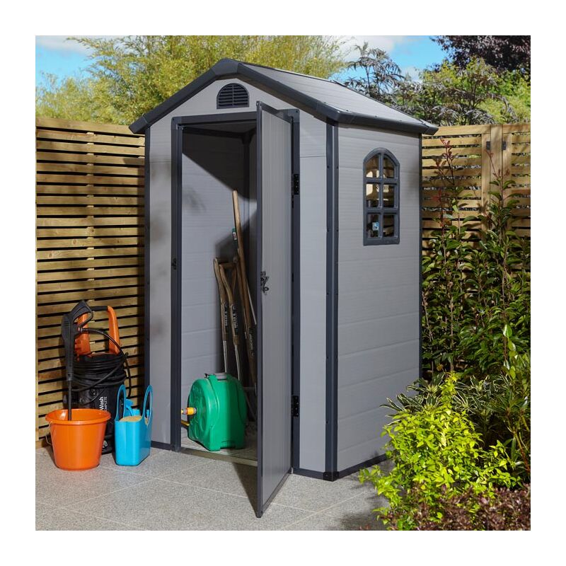 Rowlinson Airevale 4X3 Plastic Apex Shed Light Grey with Foundation Kit