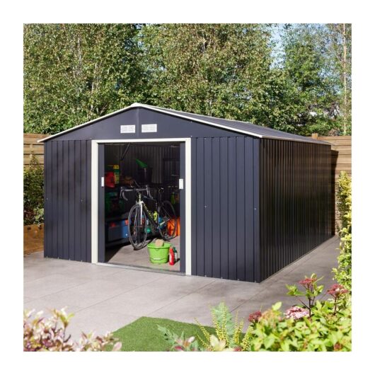 Rowlinson - Trentvale 10x12 Metal Apex Shed Dark Grey with Foundation Kit