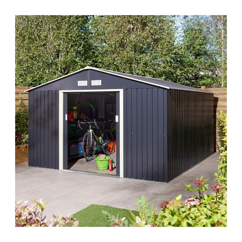 Rowlinson - Trentvale 10x12 Metal Apex Shed Dark Grey with Foundation Kit
