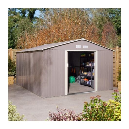 Rowlinson - Trentvale 10x12 Metal Apex Shed Light Grey with Foundation Kit