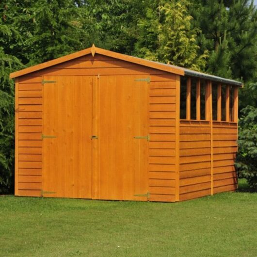 Shire - 12 x 8 Overlap Shed with Double Doors - Honey Brown