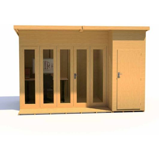 Shire - Aster 12 x 8 Feet Bi-Fold Doors & Single Door with 2 Fixed Windows Dip Treated Summerhouse
