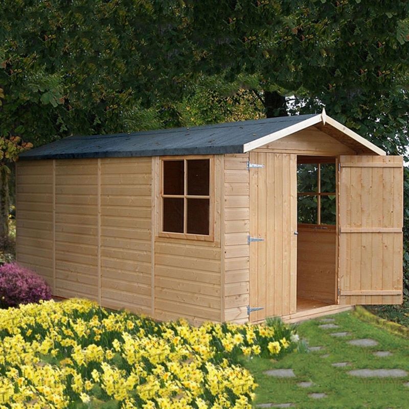 Shire - Jersey Double Doors Tongue and Groove Garden Shed Workshop Approx 7 x 13 Feet