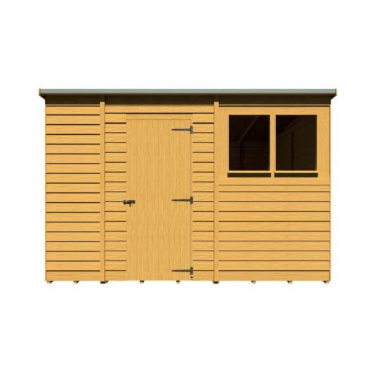 Shire - Overlap 10 x 6 Feet Single Door Dip Treated Pent Shed - L198.7 x W306.6 x H205.6 cm
