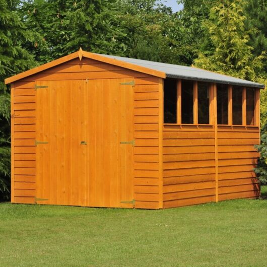 Shire - Overlap 10 x 8 Feet Dip Treated Apex Shed Double Door with Windows