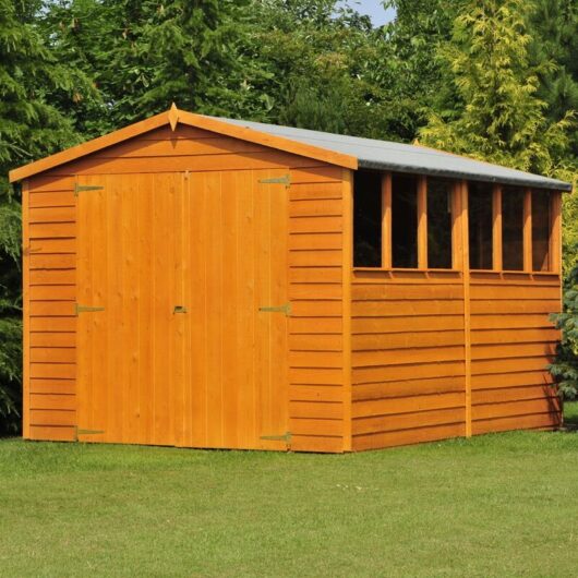 Shire - Overlap 12 x 8 Feet Dip Treated Apex Shed Double Door with Windows