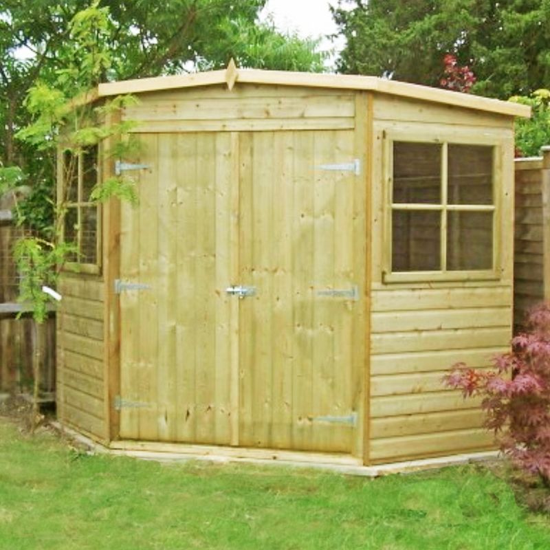 Shire - Pressure Treated Corner Shed Shiplap Garden Shed Approx 8 x 8 Feet