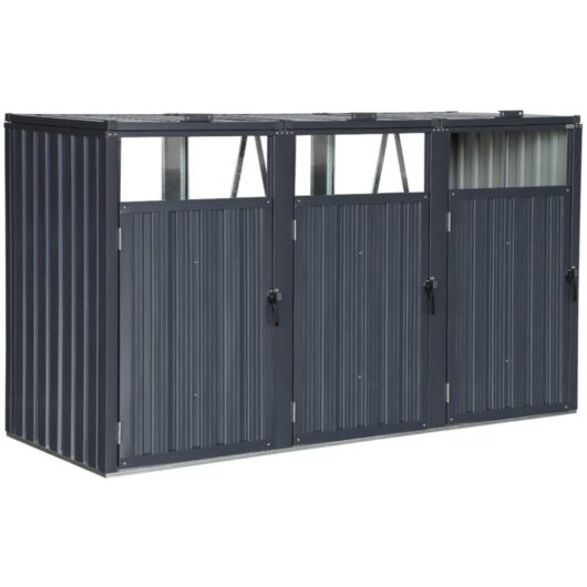 Sweeek - Grey galvanised steel bin shed, Escaut, Grey, 219x82x124 cm