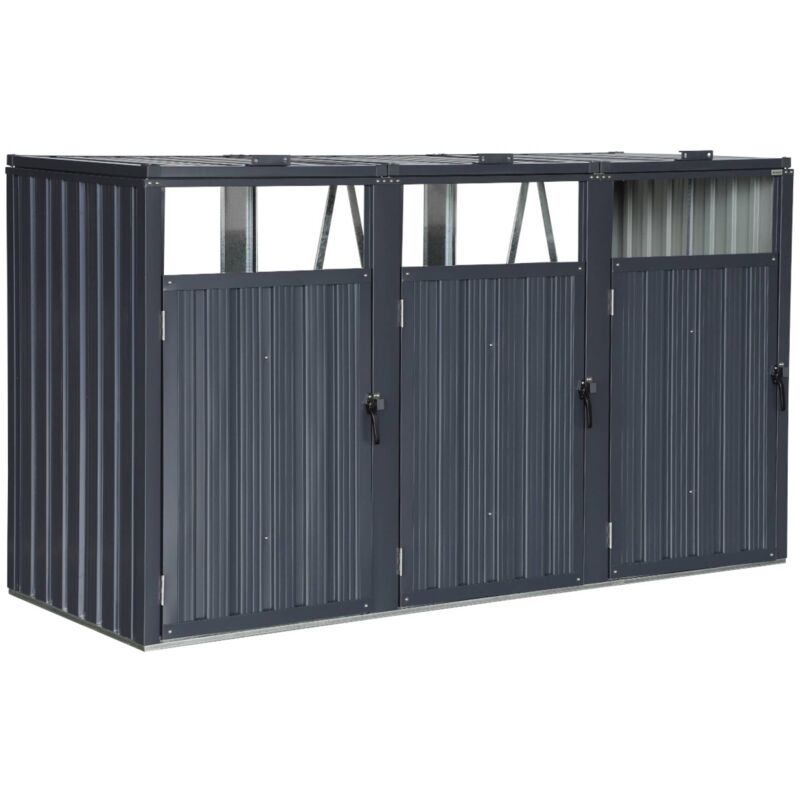 Sweeek - Grey galvanised steel bin shed, Escaut, Grey, 219x82x124 cm