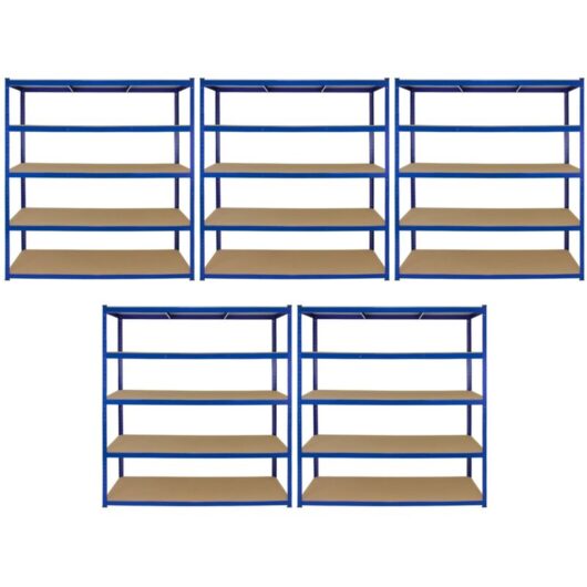 T-Rax 5 x Extra Wide Storage Shelves, Blue, 160cm - Monster Racking