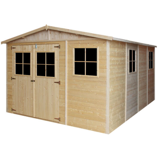 Timbela - Wooden Garden Shed- Apex Shiplap Wooden Shed 11x14 ft/12m2 - Sheds and Outdoor Storage - with impregnated floor, 17 mm planks M336+M336G
