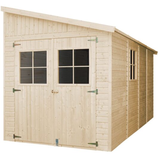 Timbela - Wooden Garden Shed - Lean-To Shiplap Wooden Shed H244 x 218 x 416 cm / 8 m2 - Outdoor garden shed with impregnated floor - 17 mm planks