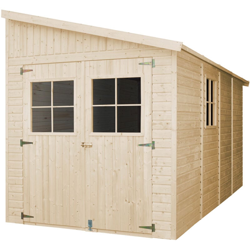 Timbela - Wooden Garden Shed - Lean-To Shiplap Wooden Shed H244 x 218 x 416 cm / 8 m2 - Outdoor garden shed with impregnated floor - 17 mm planks