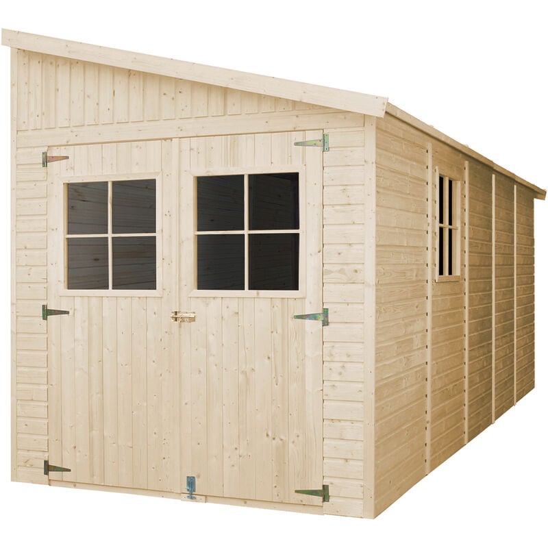 Timbela - Wooden Garden Shed - Lean-To Shiplap Wooden Shed H244 x 218 x 514 cm / 10 m2 - Outdoor garden shed with impregnated floor - 17 mm planks