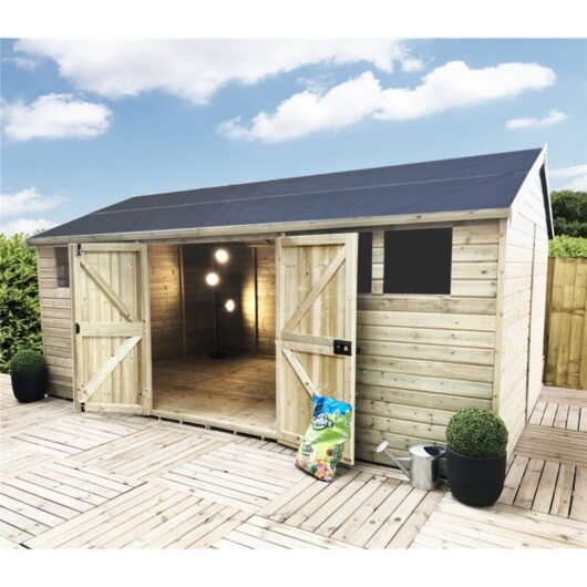 Torana - 13 x 15 reverse Pressure Treated t&g Apex Wooden Workshop / Garden Shed - Double Doors (13' x 15' / 13ft x 15ft) (13x15)