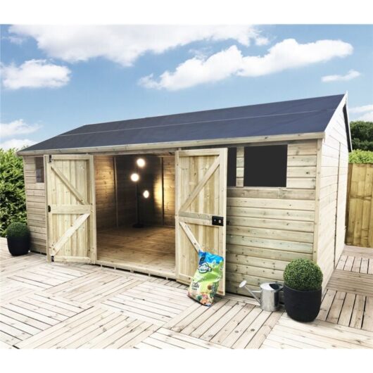 Torana - 15 x 14 reverse Pressure Treated t&g Apex Wooden Workshop / Garden Shed - Double Doors (15' x 14' / 15ft x 14ft) (15x14)
