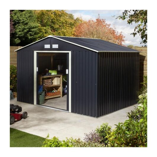 Trentvale 10X8 Metal Apex Shed - Dark Grey - Rowlinson