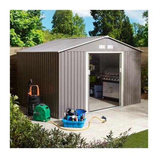 Trentvale 10x8 Metal Apex Shed Light Grey with Foundation Kit - Rowlinson