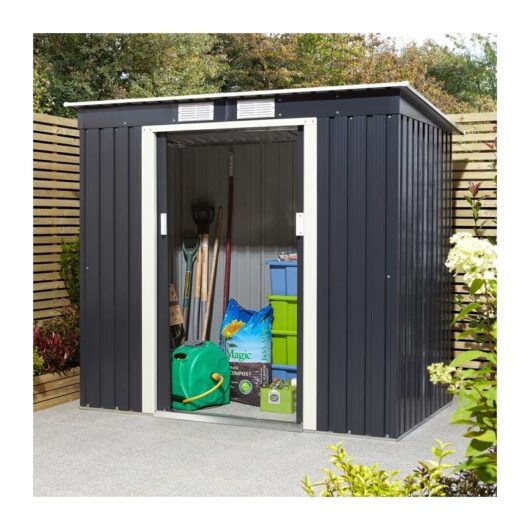 Trentvale 6X4 Metal Pent Shed - Dark Grey - Rowlinson