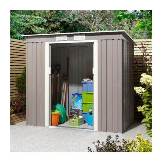 Trentvale 6X4 Metal Pent Shed - Light Grey - Rowlinson